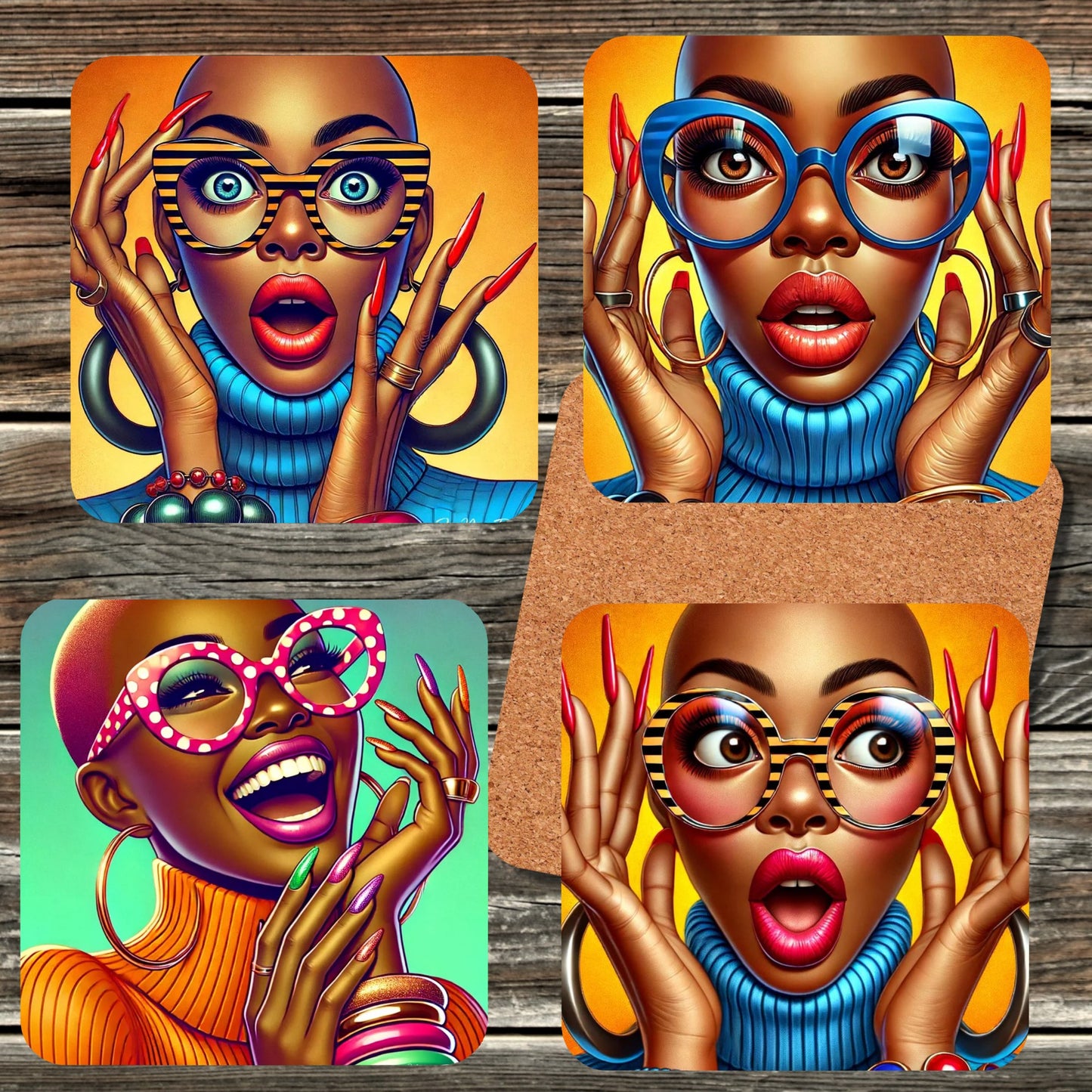 BLACK POP ART GIRL COASTERS