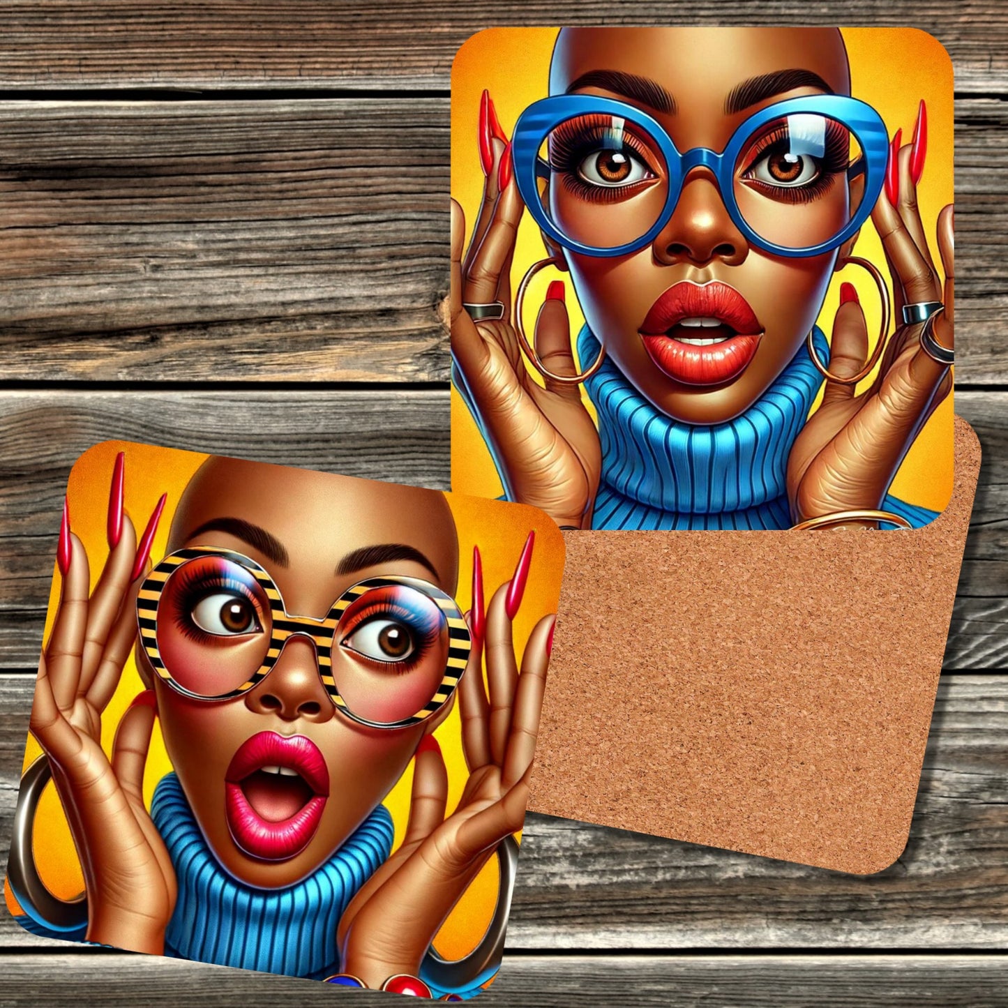 BLACK POP ART GIRL COASTERS