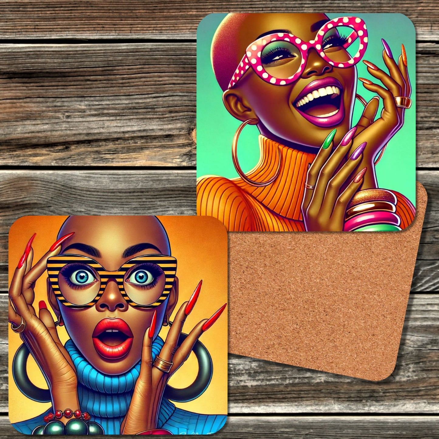 BLACK POP ART GIRL COASTERS