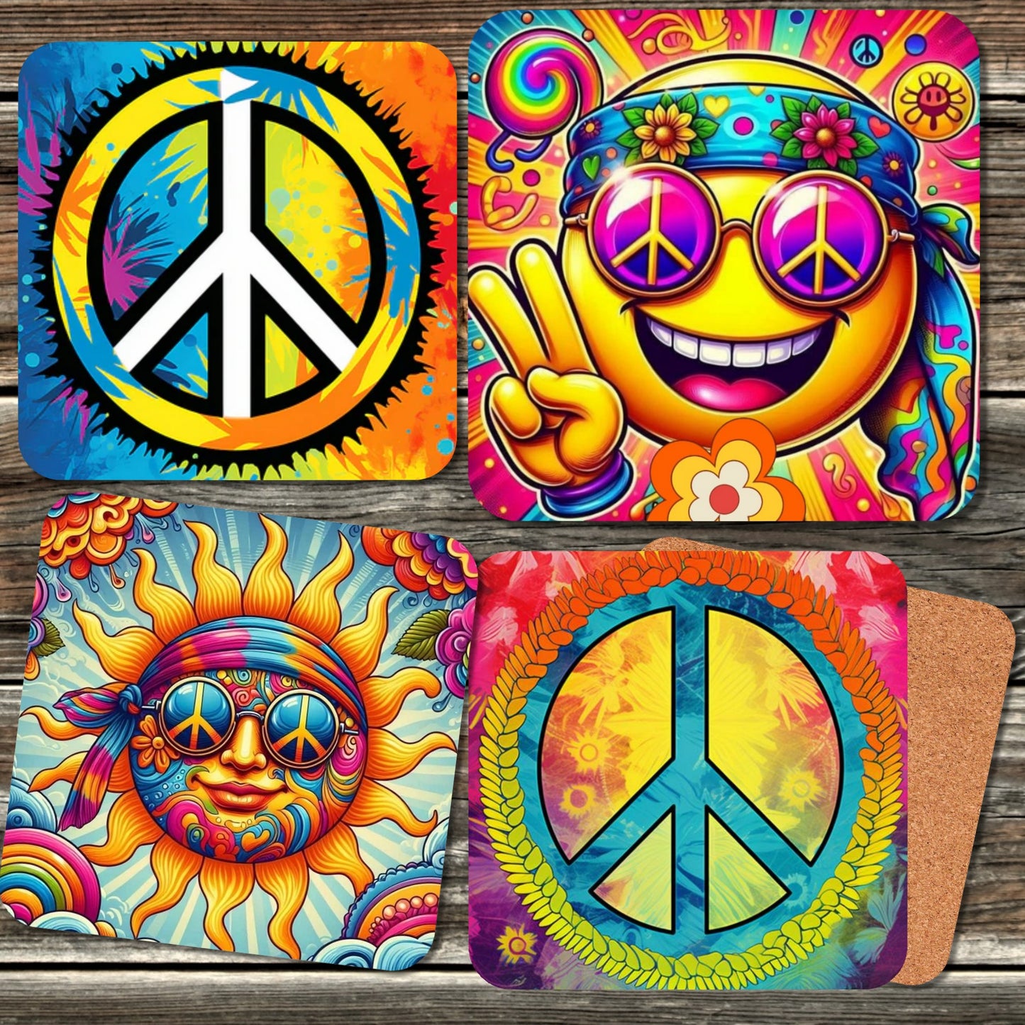 PEACE & HIPPIE 4 PC. COASTER SET