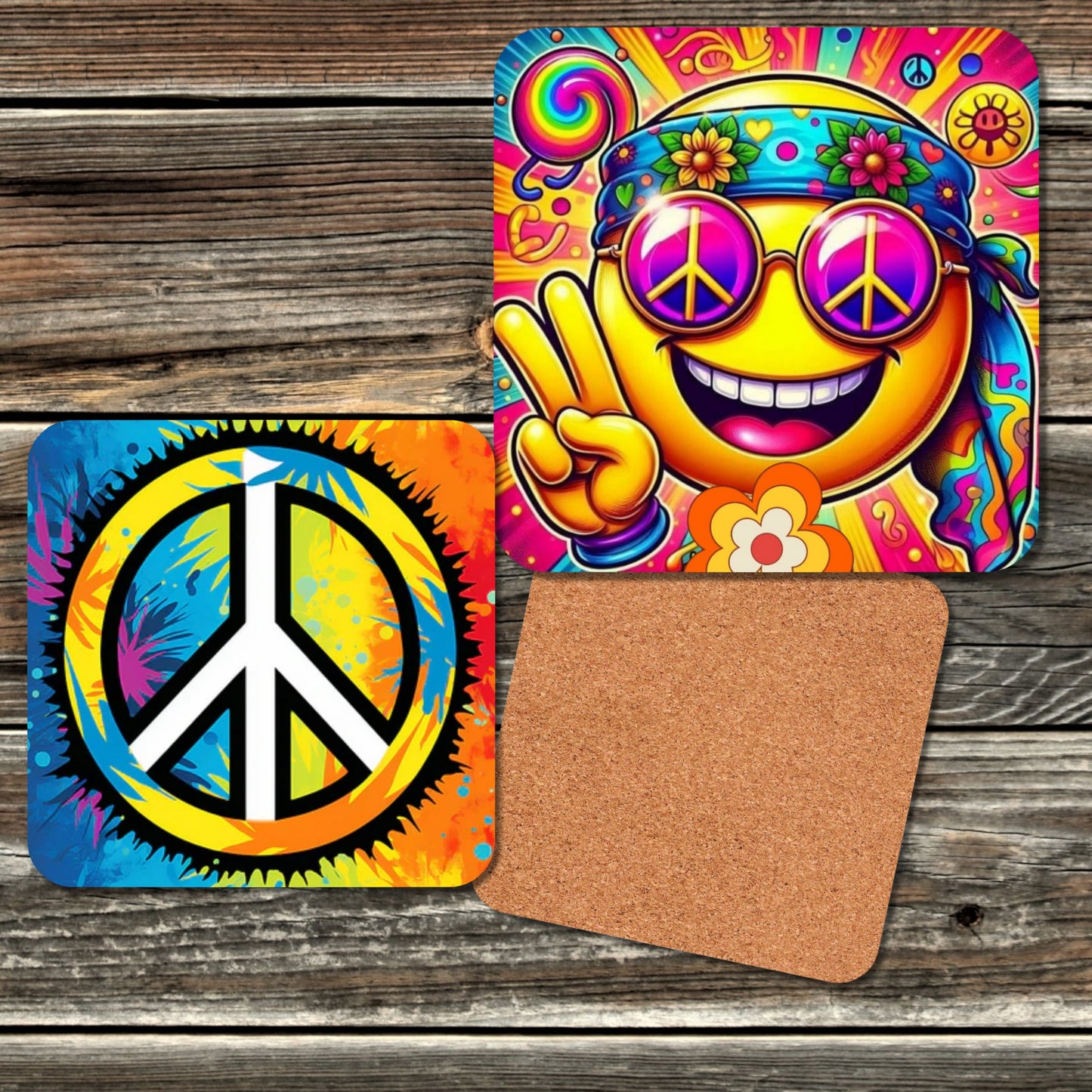 PEACE & HIPPIE 4 PC. COASTER SET