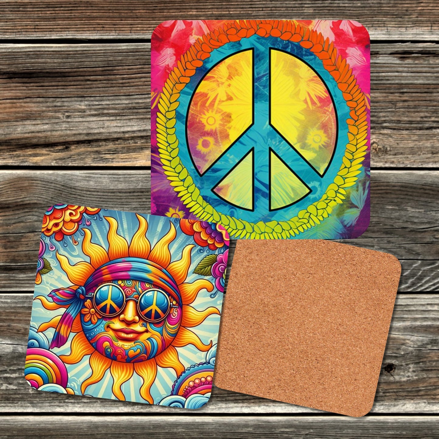 PEACE & HIPPIE 4 PC. COASTER SET