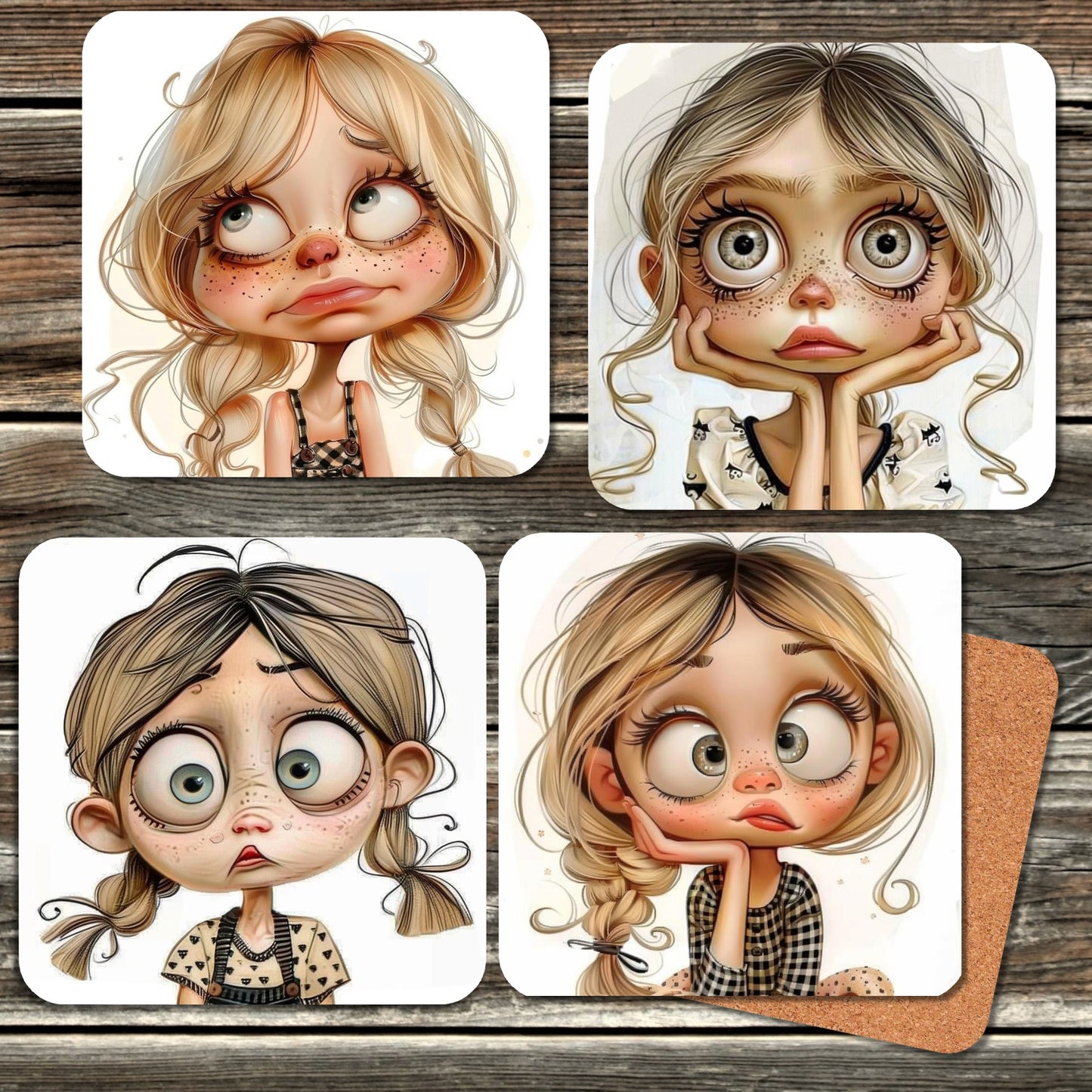 QUIRKY GIRLS 4 PC COASTER SET